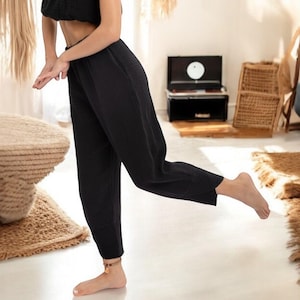 Bohemian Black Harem Pants: Organic Cotton Yoga Lounge Pants