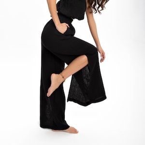 SlitSide Cotton Pants - Elevate your summer style with these lightweight wide-leg trousers featuring side slits. Perfect for a boho-inspired look.