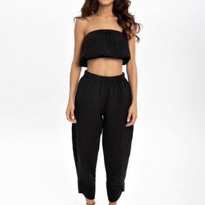 Natural Cotton Women's Pants - Elastic Waist Boho Yoga Pants for Versatile Wear. Ideal for Yoga, Lounging, or Pajamas, Available in Plus Size. A Comfortable and Stylish Addition to Your Wardrobe.
