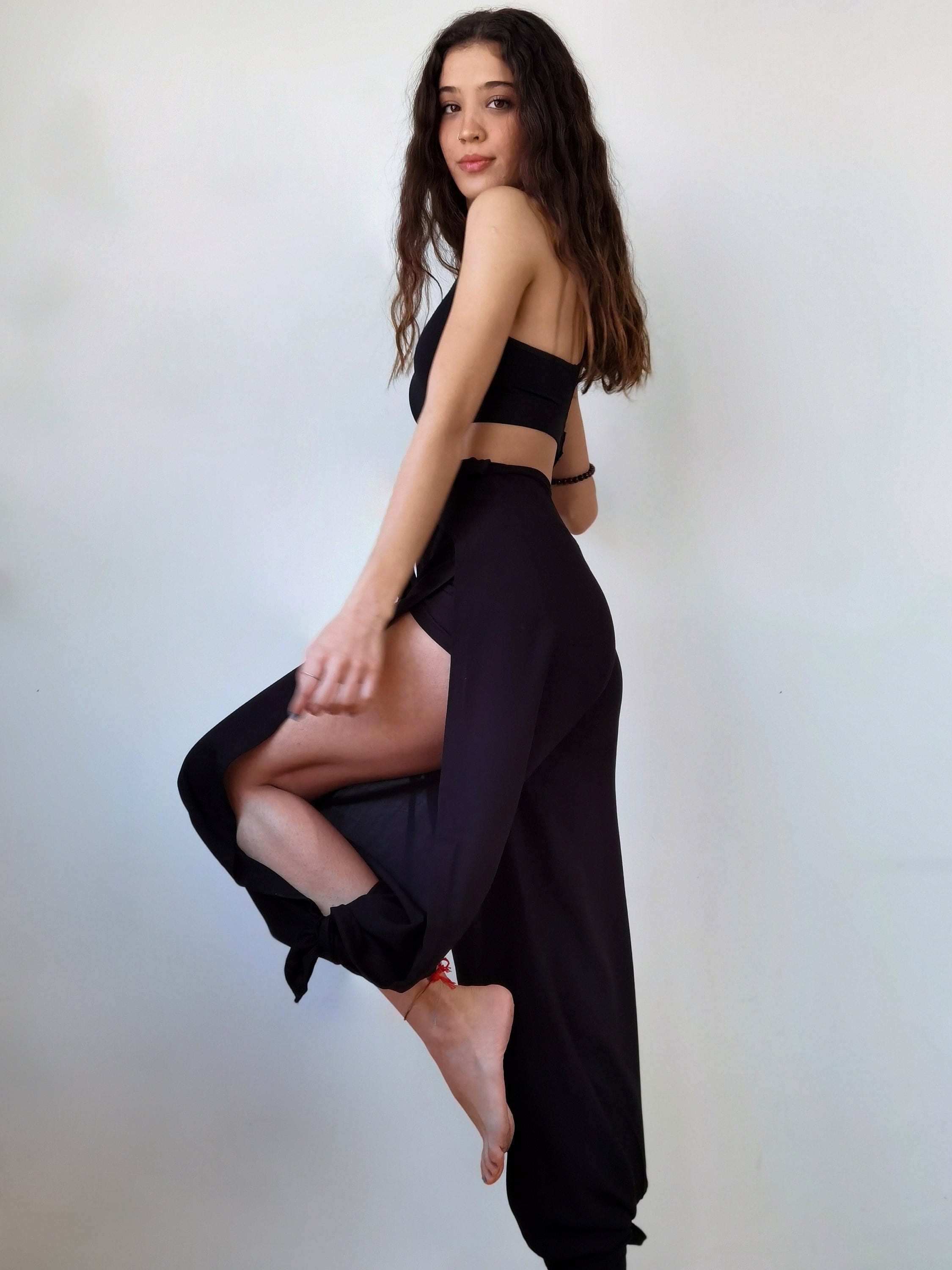 パンツ crayme 2way Double Front Slit Pants Double Plus Open Womens High Waist Evening Palazzo Dressy