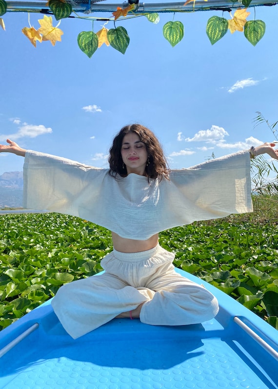 Boho Cotton Crop Blouse: Cotton Gauze Crop Top, Sustainable Clothing, Sexy Crop for Casual and Summer Outfits