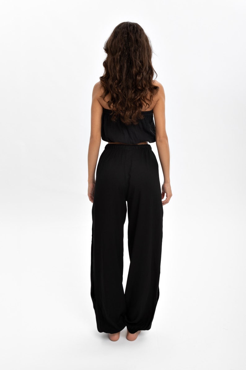 Ensemble pantalon de yoga, sarouel, pantalon fendu sur les côtés, haut bustier, soutien-gorge en coton, tissu en mousseline, cadeaux de yoga parfaits et tenues de danse image 6