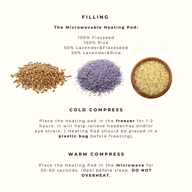 Large Linen Microwavable Heating Pad Set: Organic Lavender Flaxseed ...