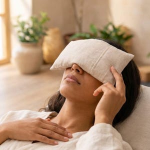 Organic linen lavender eye pillow with natural flax seed filling for deep relaxation