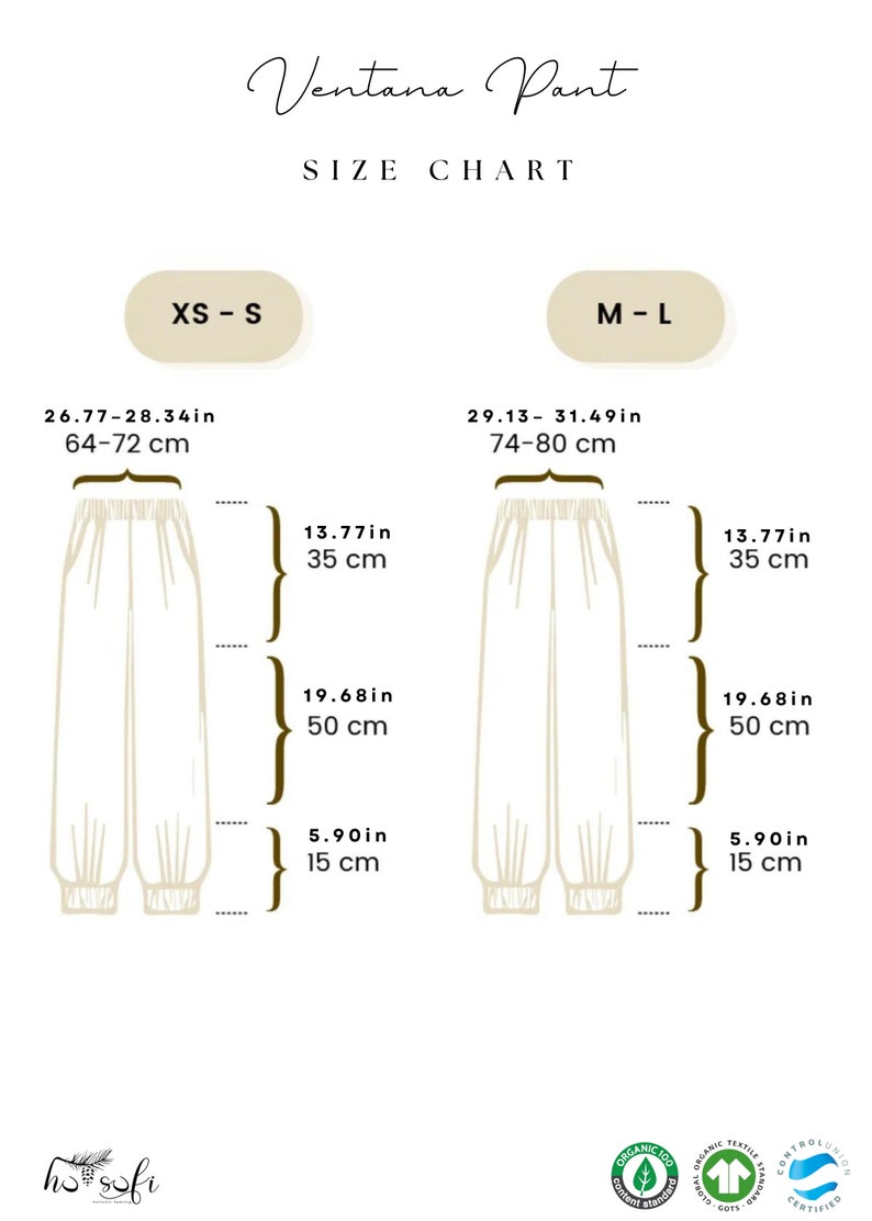 Ventana pant size chart.