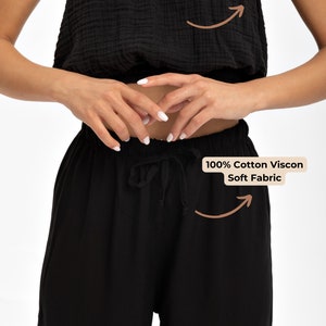 Conjunto de pantalones de yoga, pantalones harén, pantalones con aberturas laterales, top bustier, sujetador de algodón, tela de muselina, regalos de yoga perfectos y ropa de baile imagen 9