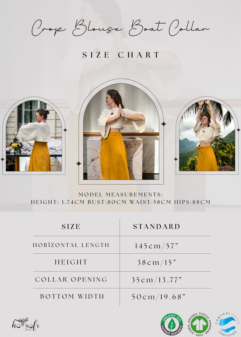 Machine washable cotton crop blouse, sent pre-washed for easy care and long-lasting comfort.