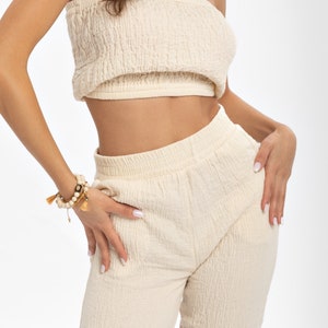 Cotton Crinkle Crop Top & Pants Set - Slim Fit Summer Wear