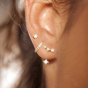 Sterling Silver Minimalist Set: Earring Jacket, Huggies Hoop, Ear Climber for Multi Piercings, Dainty Everyday Ear Stack, Ready to Gift Set image 1