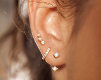 Minimalistische set van sterling zilver: oorbeljasje, Huggies Hoop, oorklimmer voor multi-piercings, sierlijke alledaagse oorstapel, klaar om cadeau te geven