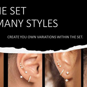 Minimalistisches Set aus Sterlingsilber: Ohrringjacke, Huggies-Creolen, Ohrkletterer für mehrere Piercings, zierlicher Ear Stack für den Alltag, fertig zum Verschenken Bild 2