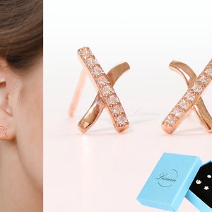 Rose Gold X Earring, X Shaped Tiny Studs, Cross Geometric Earrings, Cartilage Second Hole Earrings, XOXO Studs, 999 Silver, Modern Earrings