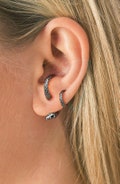 Black Rhodium Snake Set: Earring Jacket & Half Hoop for Multi Piercings, Snake Viper Jewelry,Everyday Ear Stack, Sterling Silver, Gift Ready