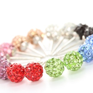 925 Sterling Silver Crystal Ball Studs, Shiny Gypsophila Earrings, 6mm Crystal Cluster Earrings, Rhinestone Disco Ball Studs,Pick Your Color