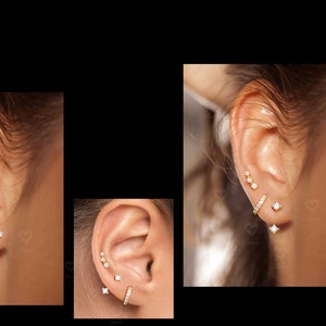 Minimalistisches Set aus Sterlingsilber: Ohrringjacke, Huggies-Creolen, Ohrkletterer für mehrere Piercings, zierlicher Ear Stack für den Alltag, fertig zum Verschenken Bild 5