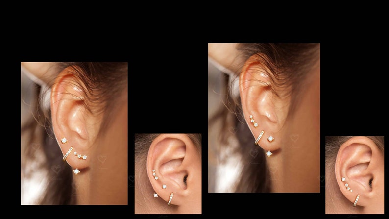 Sterling Silver Minimalist Set: Earring Jacket, Huggies Hoop, Ear Climber for Multi Piercings, Dainty Everyday Ear Stack, Ready to Gift Set 画像 5