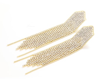 Braut Kristall Ohrringe, Sterling Silber Diamant Strass Quaste, Gold Kronleuchter Fransen Hochzeit Party baumeln, Brautjungfer Geschenk