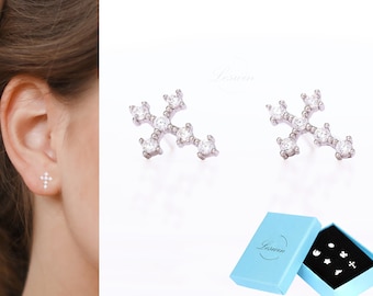 18k Gold Finish Zirconia Tiny Cross Studs, Silver CZ Pave Cross Earring, Dainty Sparkly Gold, Men's Jewelry, Women Gift, Dainty Cross Charm