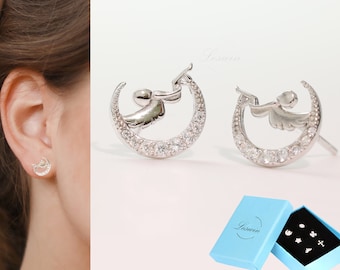 Silver Angel Earrings, Love Stud, Tiny Angel Wings Studs, Romantic Earrings, Dainty Valentine Jewelry, 999 Silver, Gift Ready