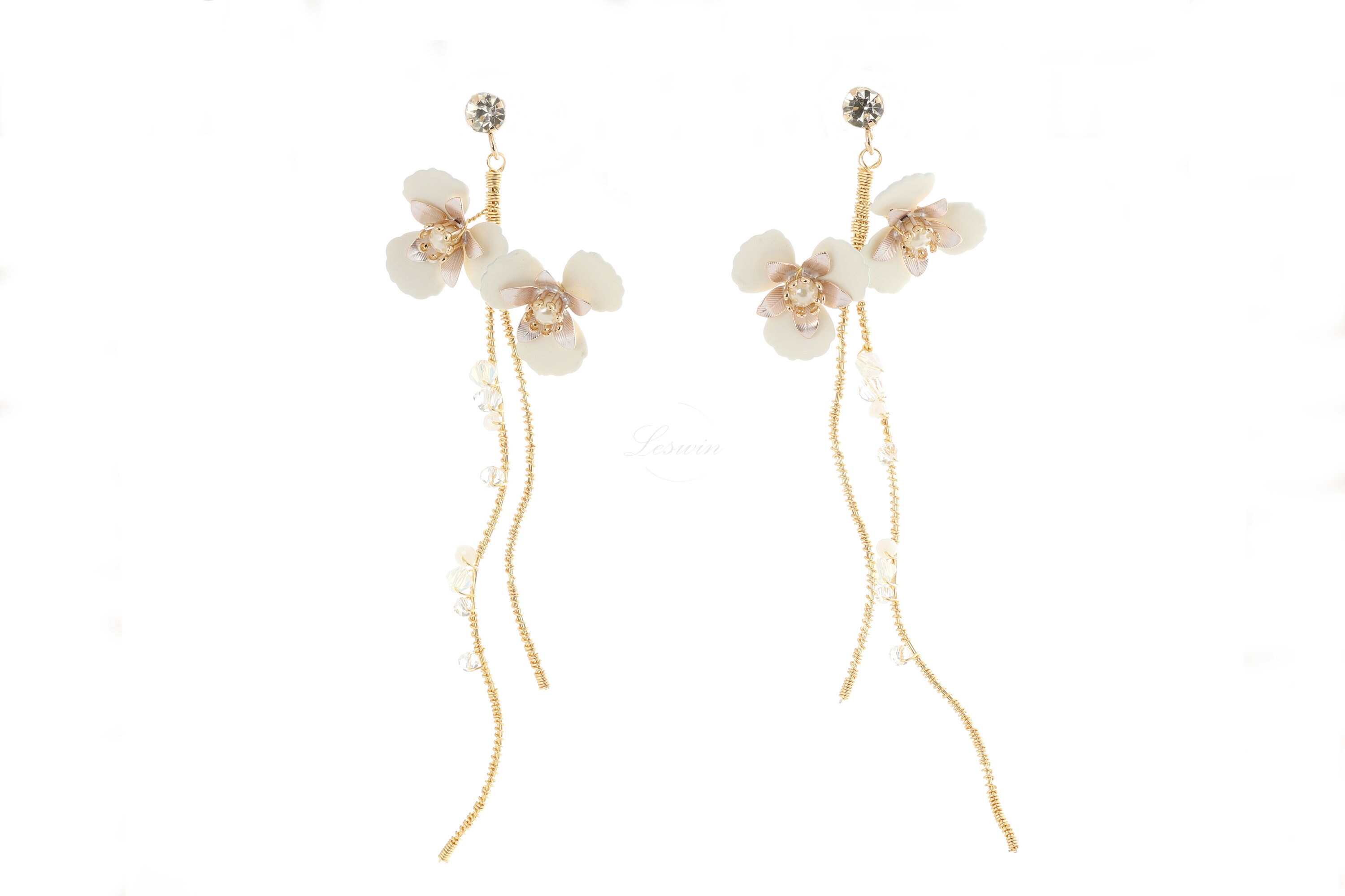 Bridal Flower Earrings White Long Floral Statement Handmade Etsy