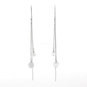 Double White Opal Long Threader Earrings, Bridal Silver Chain Drop Dangle, Opal Bead Handmade Jewelry, October Birthstone, Gemstone Gift