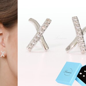 Silver X Shaped Tiny Studs, CZ X Earring, Cross Geometric, XOXO Studs, Cartilage Earrings, Silver X Crystal Earrings, 999 Silver