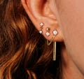 Sterling Silver Minimalist Set: Bar Earring Jacket, Chain Drop, Dangle Stud for Multi Piercings, Dainty Everyday Ear Stack, Gift Set for Her