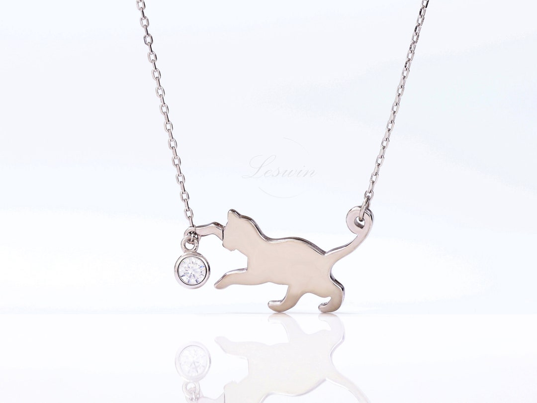 Dainty Cat Statement Necklace, Adorable Cat Pendant Necklace, Silver