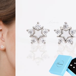 Mini Star CZ Studs, Minimalist Silver North Star Earrings, Everyday 14k Gold Celestial Earring, Third Piercing Stud, Modern Starburst Stud