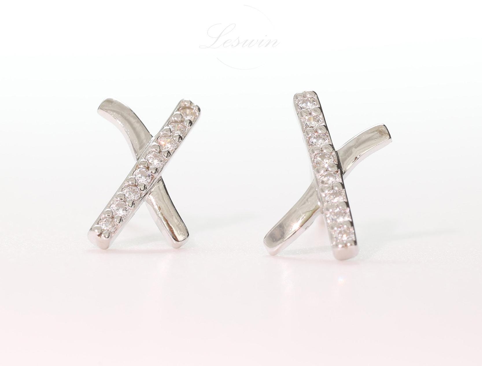 Rose Gold X Earring, X Shaped Tiny Studs, Cross Geometric Earrings ...