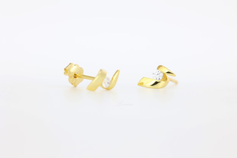 14k Gold Smooth Twisted Wire Studs, Tiny Helix Earring, Dainty Gold CZ Statement Earring, Minimalist Design, Elegant Jewellery, Gift for Her image 7