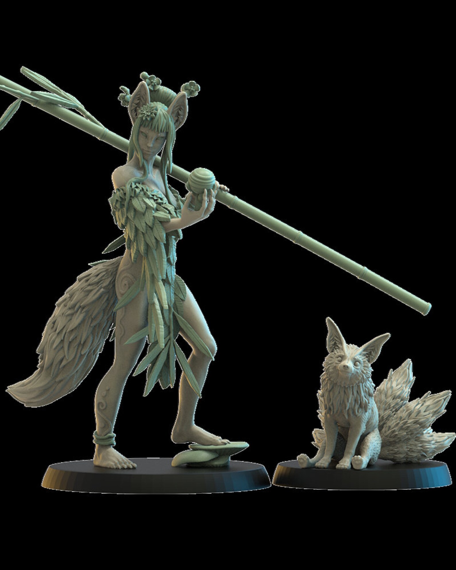 Hanako Kitsune Druid and Baby Kyubi by Lost Kingdom Etsy New Zealand