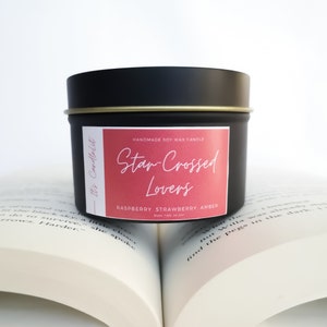 Raspberry scented bookish CANDLE | Star-crossed Lovers | Bookish gift | Romantic candle | Berry fragrance, Soy wax