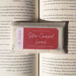 Raspberry scented bookish WAX MELT | Star-crossed Lovers snap bar| Strawberry scent | Book themed | Booklovers gift