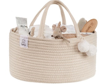 Rope Diaper Caddy Organizer/ Nursery Storage Bin/ Portable Diaper Storage Basket for Changing Table and Car/ Color- Beige