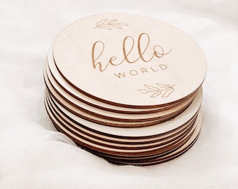Baby Monthly Milestone Wooden Cards, Birch Monthly Discs to Mark Baby’s Growth,  Wood Age Plaques for Photo Props, Neutral Tracker