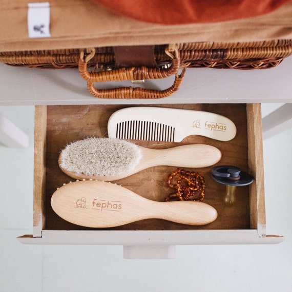 Natural Wooden Baby Hair Brush and Comb Set for Newborns and