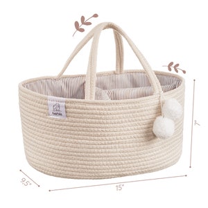 Rope Diaper Caddy Organizer/ Nursery Storage Bin/ Portable Diaper Storage Basket for Changing Table and Car/ Color Beige image 6