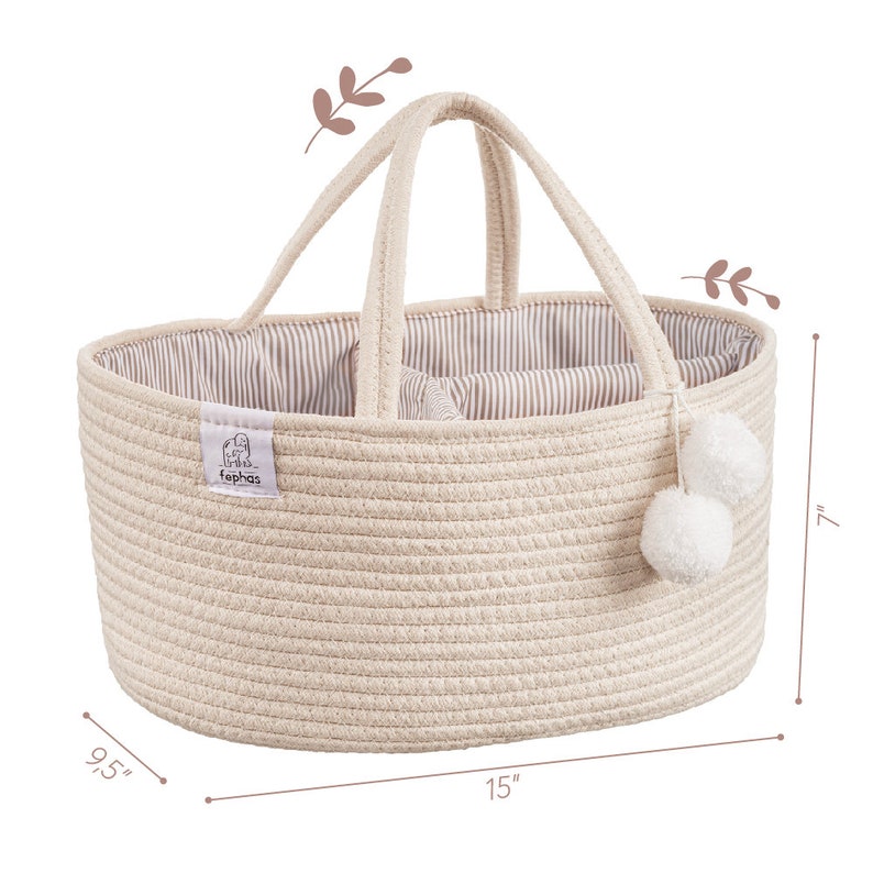 Rope Diaper Caddy Organizer/ Nursery Storage Bin/ Portable Diaper Storage Basket for Changing Table and Car/ Color Beige image 6