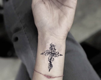 Flower Cross Temporary Fake Tattoo Sticker (set of 2) - Etsy