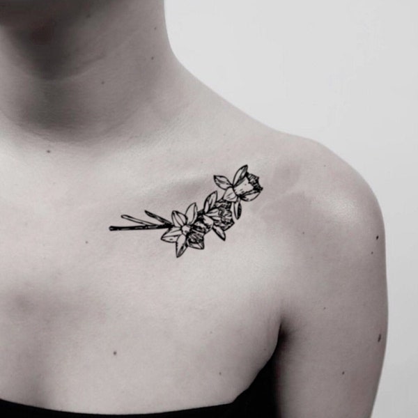 Faux autocollant de tatouage temporaire fleur de narcisse (Ensemble de 2)