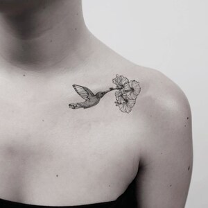Autocollant de tatouage temporaire fleur colibri (Ensemble de 2)