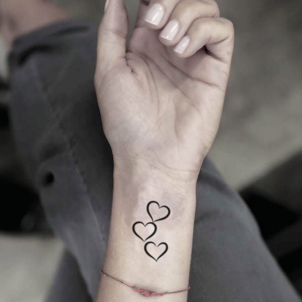 Three Hearts Temporary Tattoo Sticker (Set of 4)