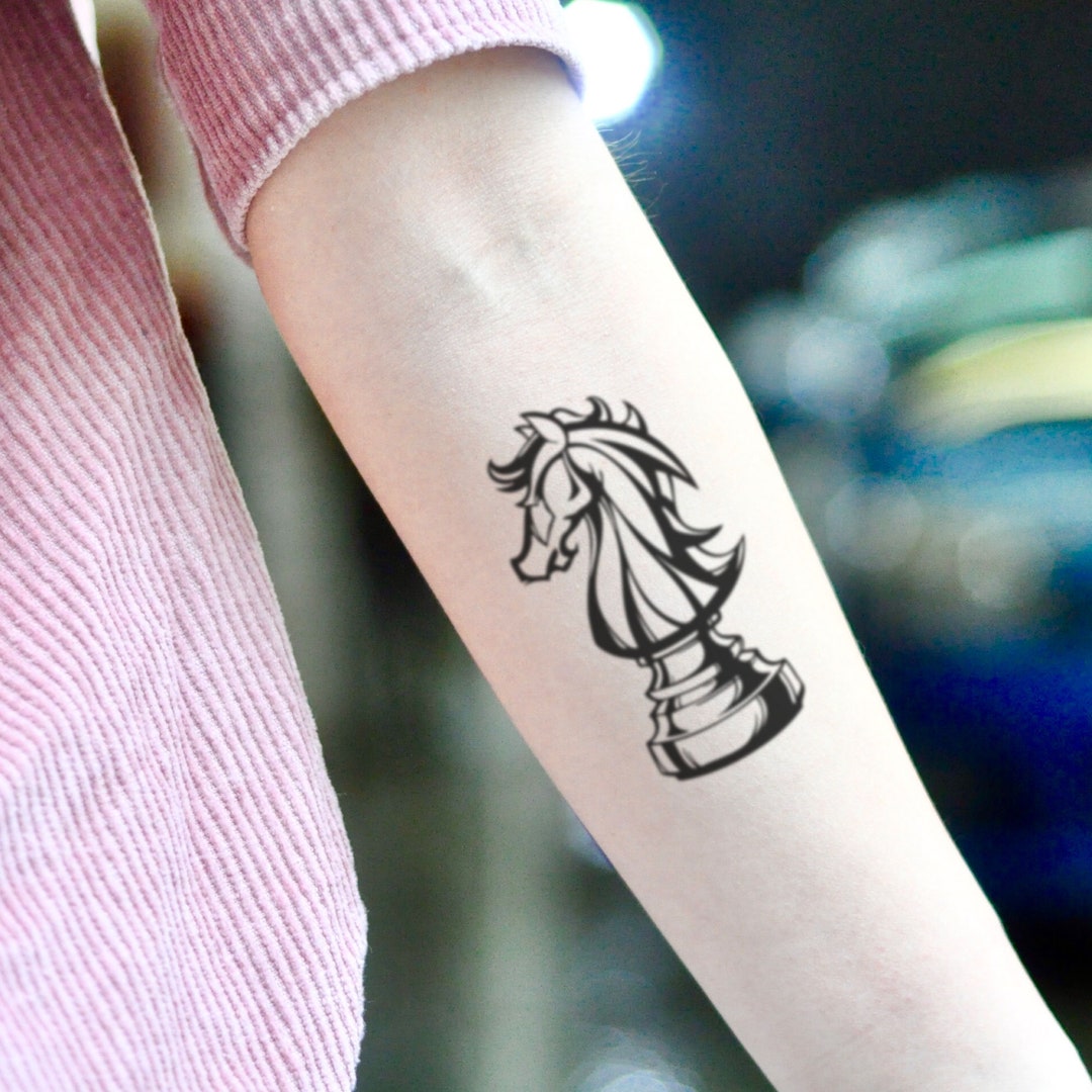 Arm Old School Chess Horse Tattoo by XK Tattoo