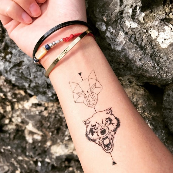 Buy Wolf Flower set of 2 Temporary Tattoo Online in India - Etsy