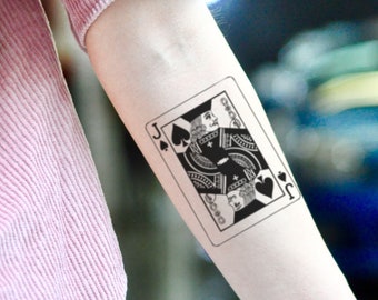 Jack of All Trades Hearts Spades Poker Card Etiqueta engomada del tatuaje temporal (Conjunto de 2)