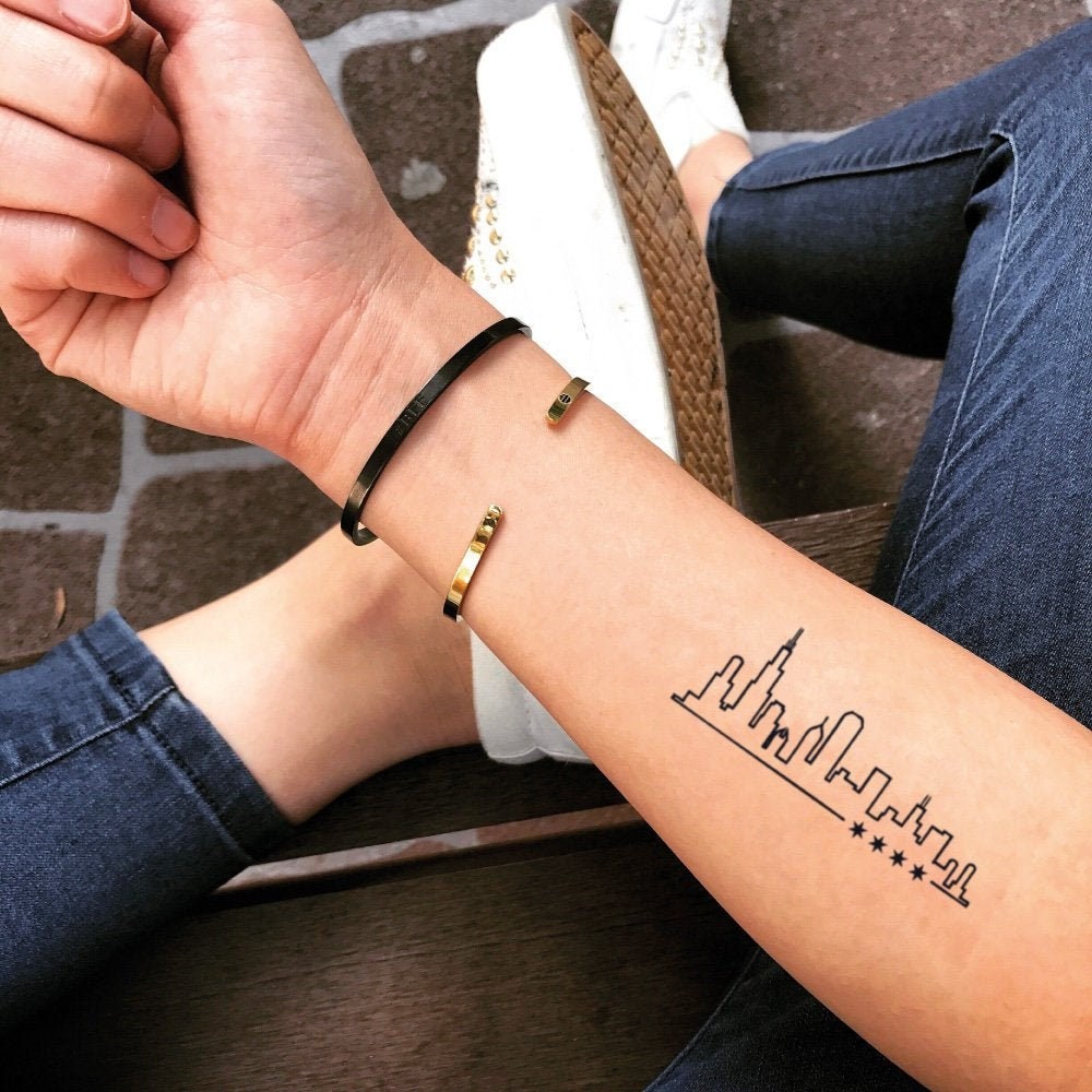 Chicago Skyline Temporary Fake Tattoo Sticker set of 2 - Etsy