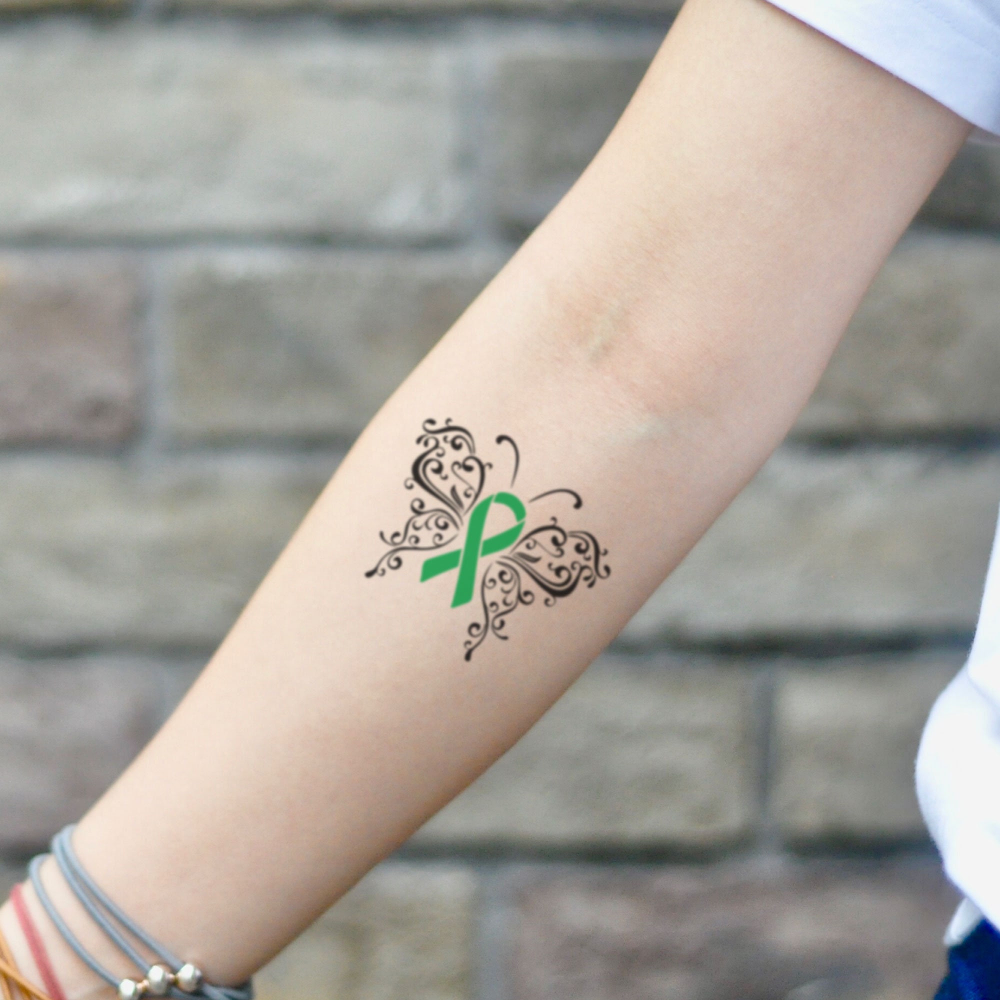 Green Awareness Ribbon Temporary Tattoo