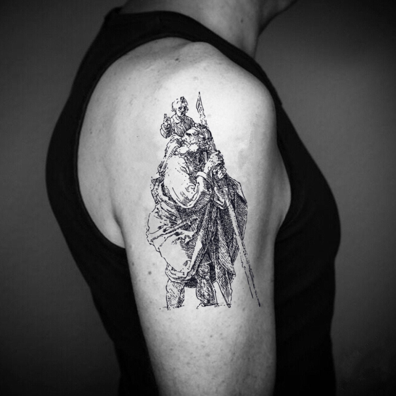 First tattoo a St Christopher with a little added for my dad Done by  Tyler at Queen of Hearts In Coventry England  rtattoos