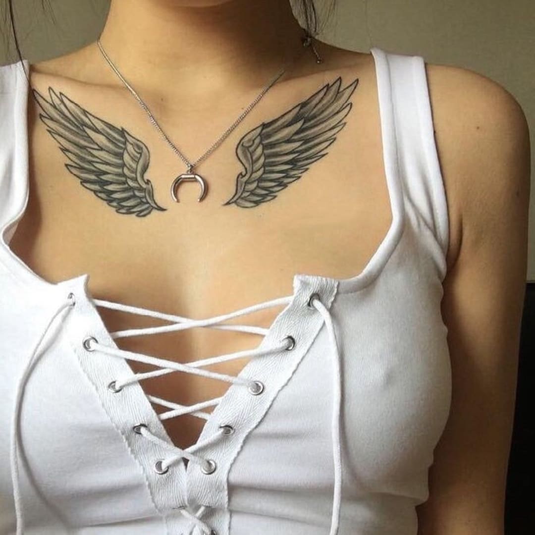 juice ink tattoo sexy chest breast sternum tattoo body painting angel wing  large temporary tattoos long